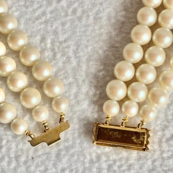 3-Strand Faux Pearl Necklace with Gold Tone Accents - Picture 6 of 6